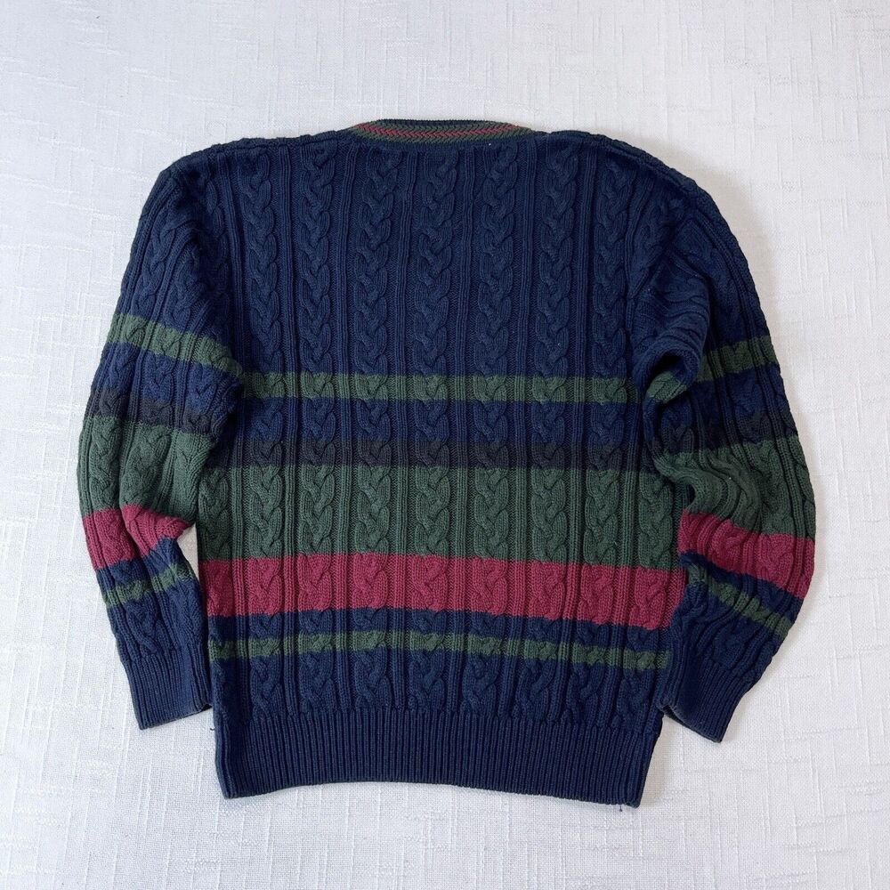 Men's Navy and Green Cable Knit Sweater - Picture 2 of 7